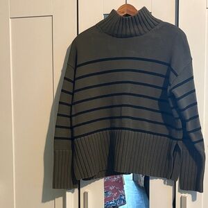 GAP Olive Striped Turtleneck Sweater
